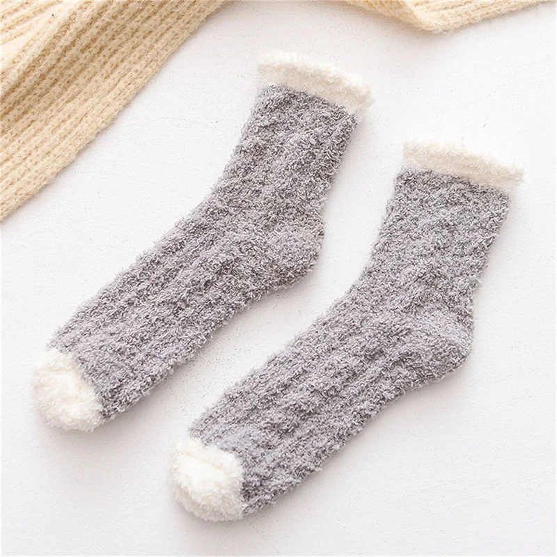 

2022 Women Thick Winter Warm Socks Fluffy Fuzzy Floor Sleep Kawaii Socks Colorful Cute Thermal White Soft Velvet Nylon Socks