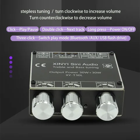 XY-T30L Модуль стереоусилителя Bluetooth-совместимый стерео 5.1 2.0 30 Вт*2 двухканальный с регулировкой высоких и низких басов
