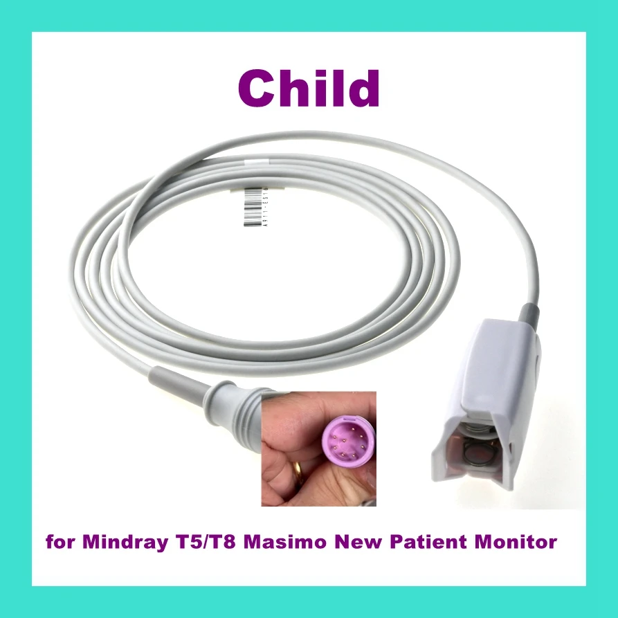 

Child Finger Clip Ear Clip Silicone Long Cable Reusable Spo2 Oxygen Sensor for Mindray T5/T8 Masimo New Patient Monitor