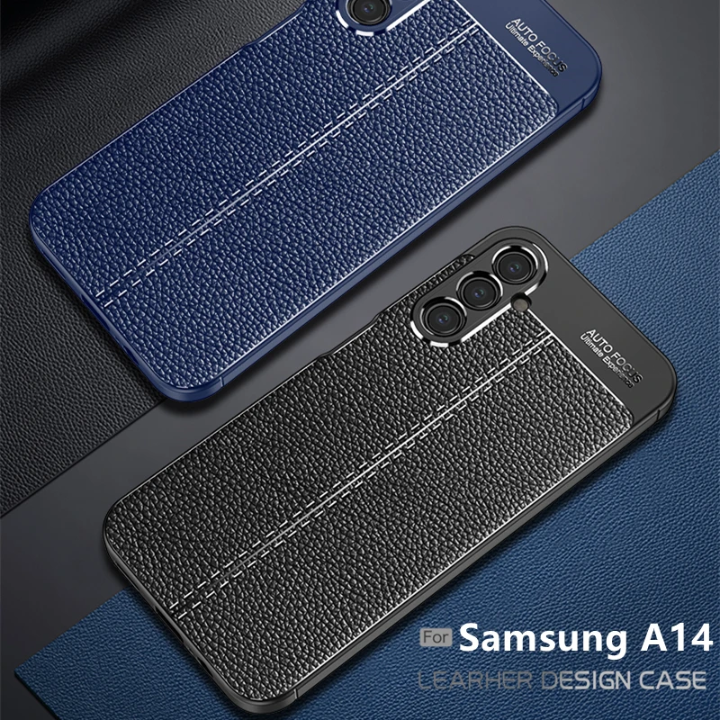 

For Cover Samsung Galaxy A14 Case For Samsung A14 Capa Bumper Back Shockproof TPU Soft Leather For Fundas Samsung A 14 A14 Cover