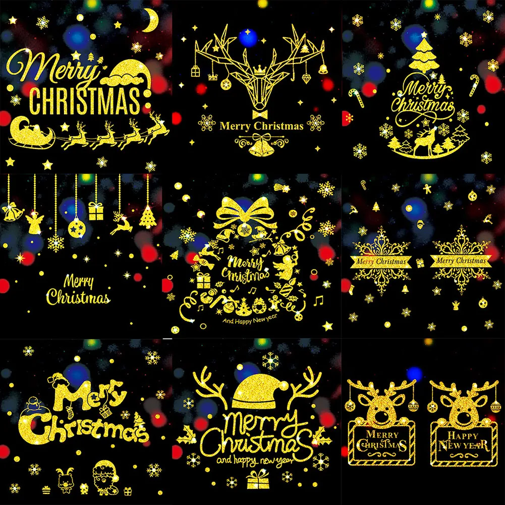 

Christmas Glass Stickers Shop Decal Santa Snowman Gold Stickers Kids Room Decor DIY Removable New Year Wallpaper