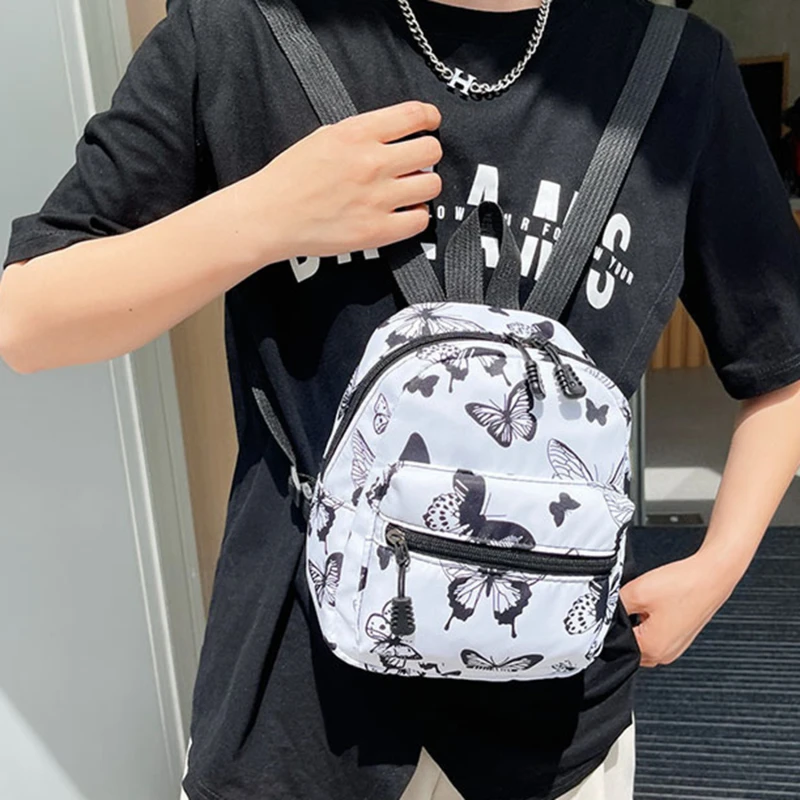 

Women Mini Animal Print Backpacks Trendy Nylon Women Bag 2022 School Bags White Female Backpack For Teenage Girls