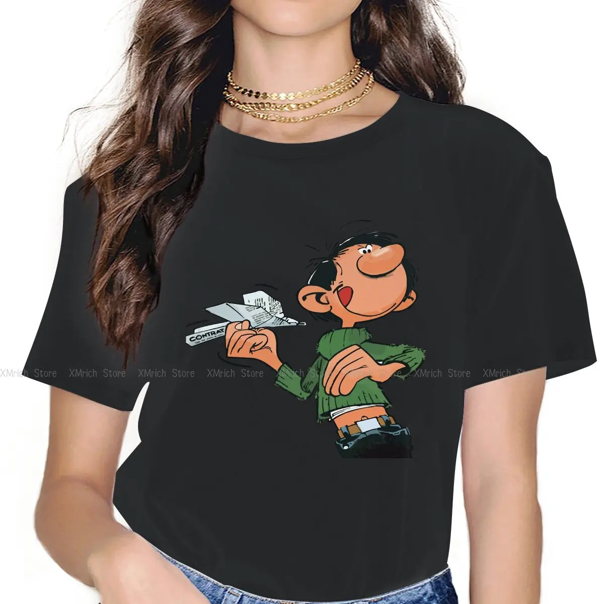 

Paper Plane Female Shirts Gaston Lagaffe Comics Oversized Vintage Women Tshirts Harajuku Casual Feminine Blusas