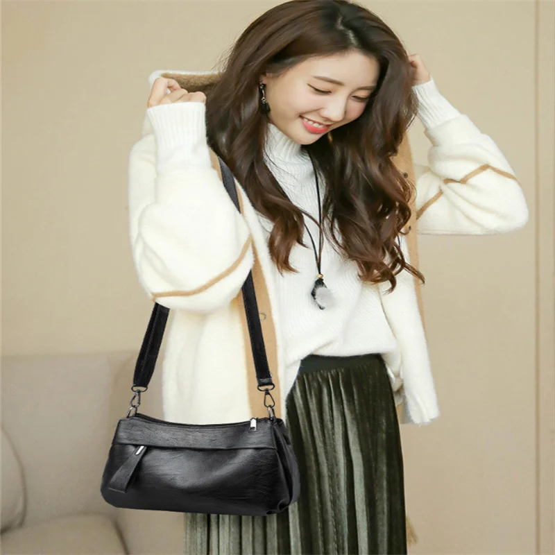 Fashion Luggage &Bags Women's Handbags Crossbody NEW Soft Leather Mini Multi-layer Solid Color Black Casual  Ladies Bolsos