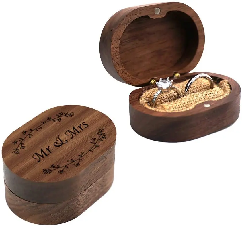 

Wedding Ring Box Wood Ring box for Proposal Rustic Mr & Mrs Carve Engagement Ring Holder Gift for Wedding Ceremony