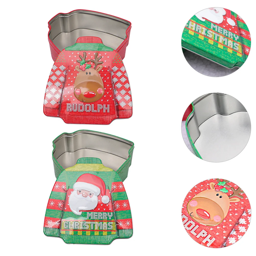 

2Pcs Christmas Tinplate Jars Candy Boxes Biscuit Cans Cartoon Storage Boxes