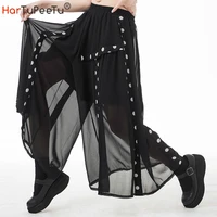mesh capri pants women 2022 summer cropped trousers elastic high waist calf length thin black polka dot wide leg pants