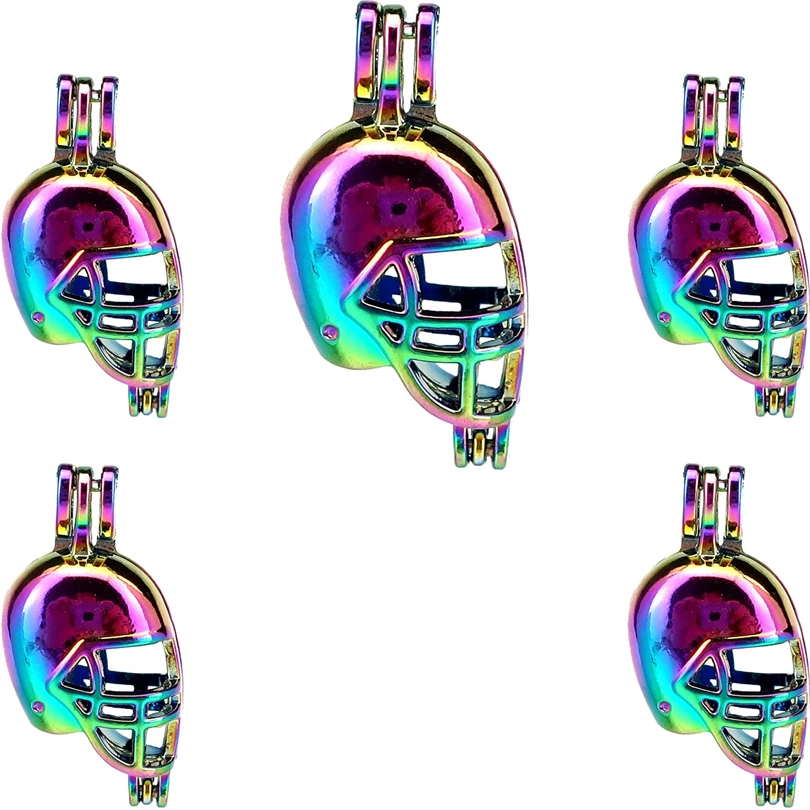 

10PCS Fashion Charm Fencing Helmet Pearl Cage Locket Aromatherapy Diffuser Pendant For Gift Necklace Keychain DIY Jewelry Making