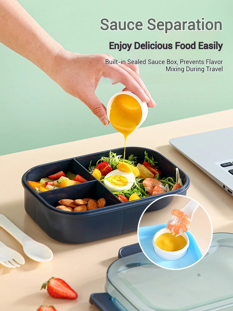 Фото ICE Pack Bento Box Разделитель соуса Fresh Sala Box ICE Ланч-бокс Герметичный пикник с вилкой и ложкой для детей Школьный офис №4