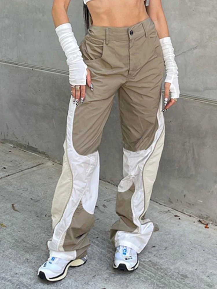 

YIKUO Stitched Wide Leg Sweatpants Women Streetwear Baggy Casual Cargo Pants Low Rise Y2k Jogger Trouser Korean Fashion Capris