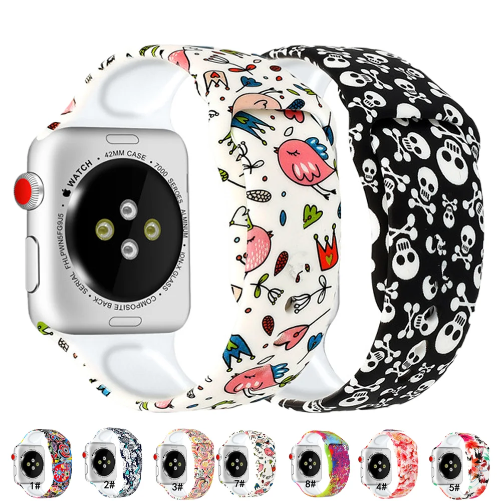 

Strap For Apple Watch band 44mm 40mm 42mm 38mm smartwatch correa silicone wristband Printing bracelet iwatch 4 3 6 5 se band