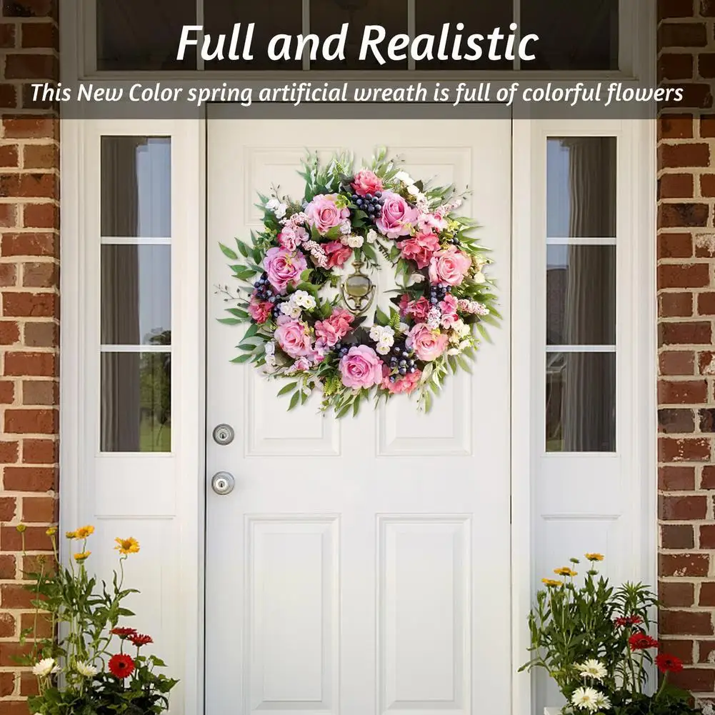 

45-50CM Spring Natural Rattan Ring Simulation Berry European Style Wreath For Indoor Outdoor Spring Wedding Wreath Decorate