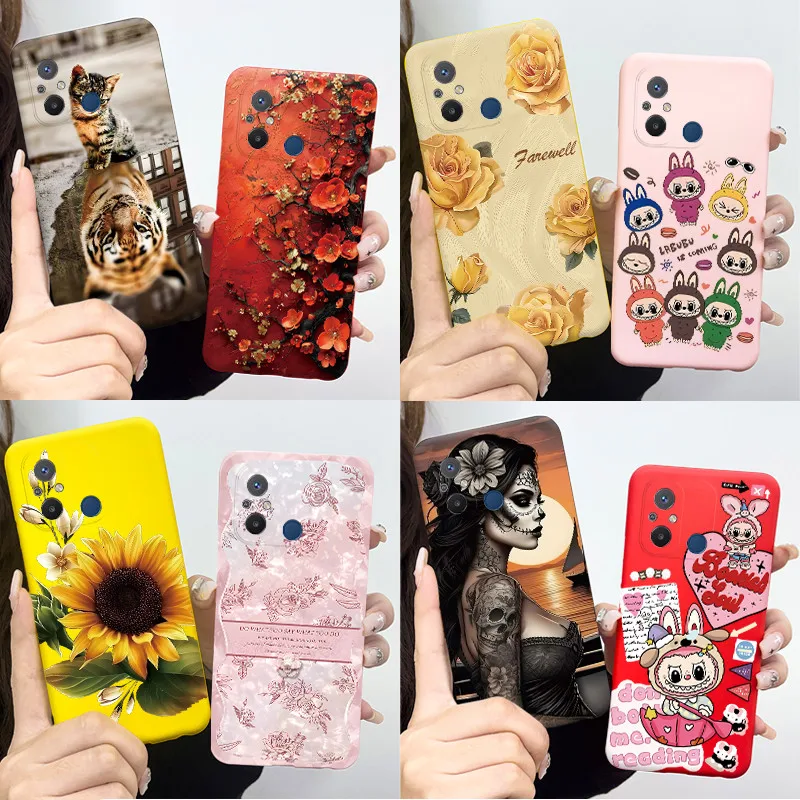 For Xiaomi Redmi 12C Case Beautiful flower Cartoon Labubu Painted Phone 12 C C12 Redmi11A Silicone Back Cover