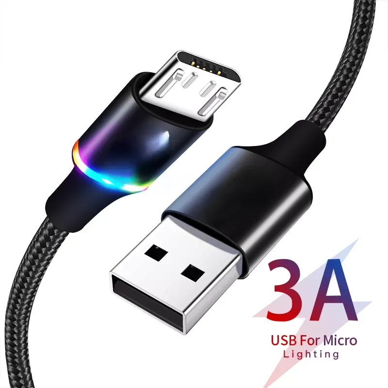 

2023NEW LED Lighting Micro USB 3A Fast Charging Charger Microusb Mobile Wire Cord