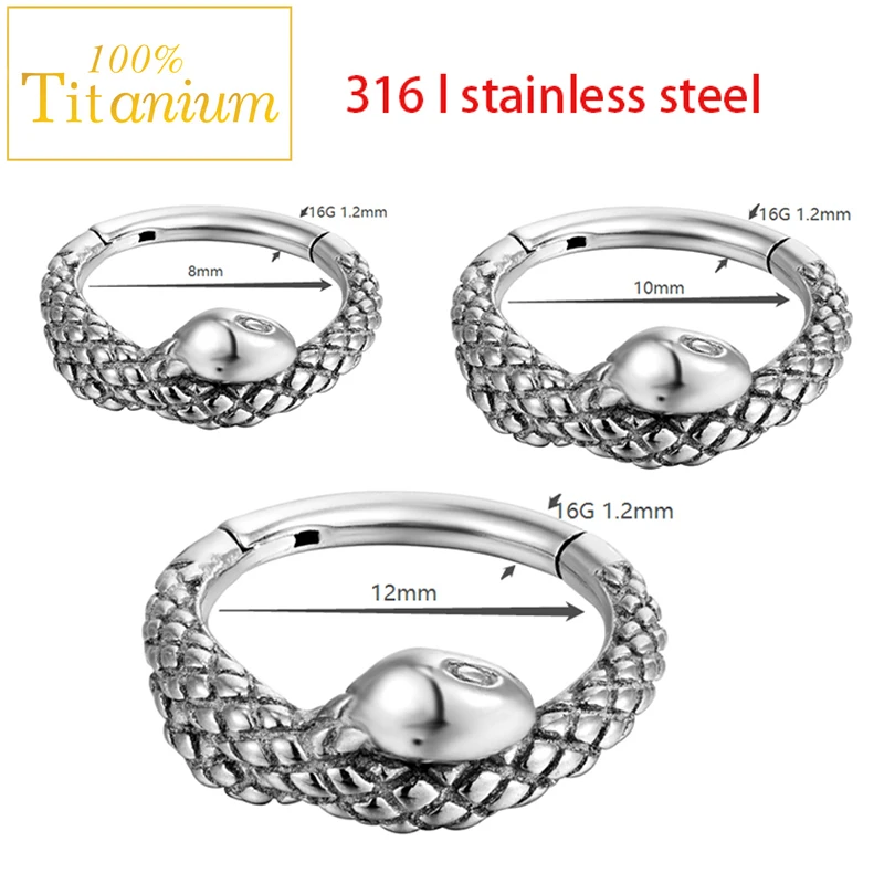 

1PCS Snake Cartilage Daith Helix Earrings 16G 8/10/12mm Septum Piercing Clicker Hoop Nose Ring Stainless Steel Women Body Jewel