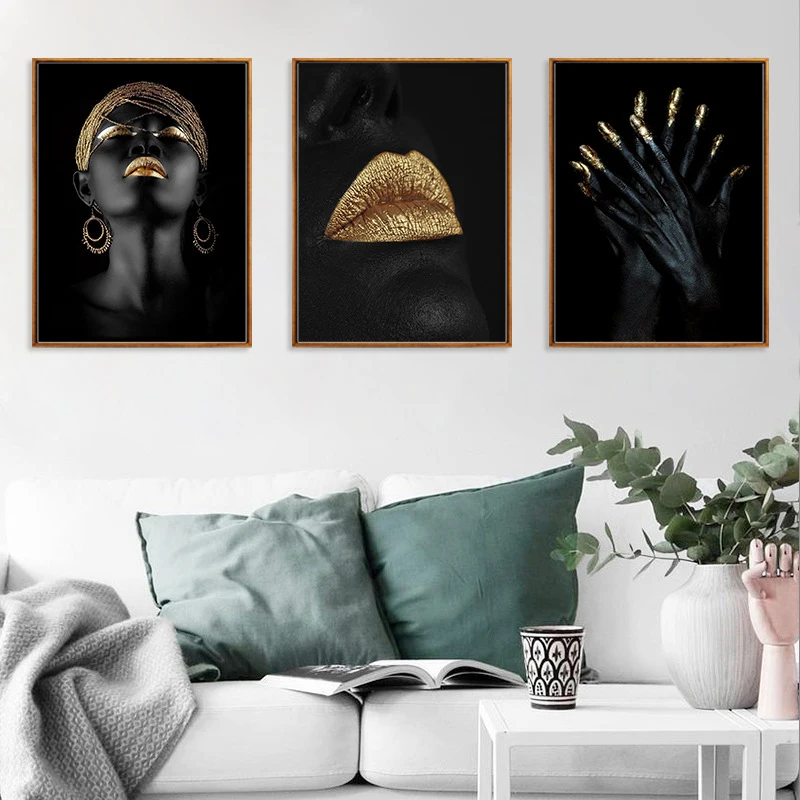 

Wall Art Picture for Living Room Contemplator Lips Black African Woman Oil Painting on Canvas Posters and Prints Scandinavian