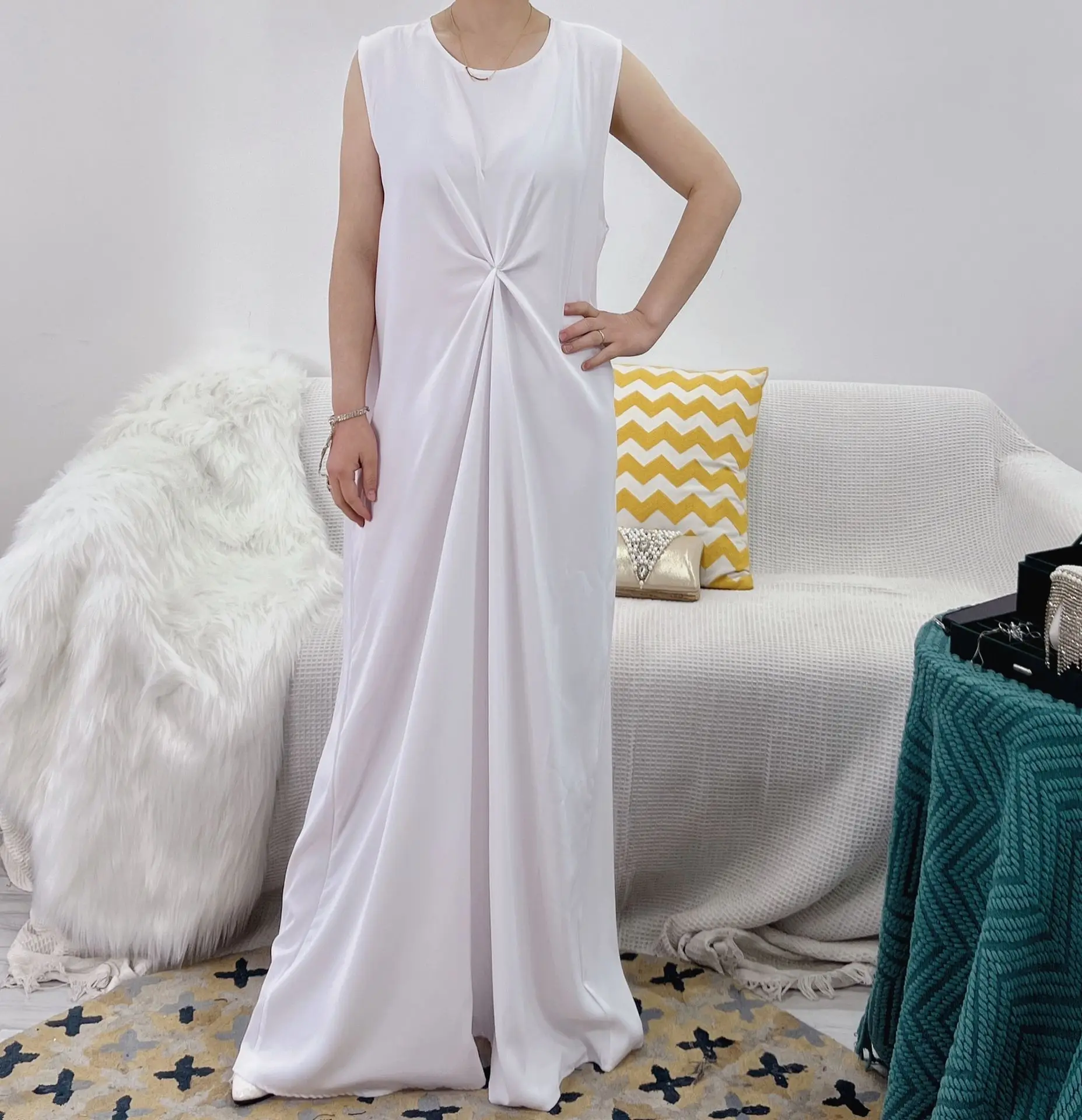 Eid Mubarak Muslim Plain Under Inner Dress for Abaya Dubai Turkey Summer Islamic Long Sleeveless Inside Dresses Abayas for Women