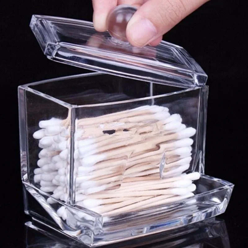 Acrylic Cotton Swabs Storage Holder Box Portable Transparent Makeup Cotton Pad Cosmetic Container Jewelry Organizer Case