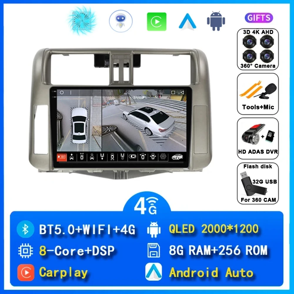 

Автомобильное радио Android 15 Carplay для Toyota Land Cruiser Prado 150 2009-2013, навигация, GPS, мультимедийный плеер, видеостерео BT