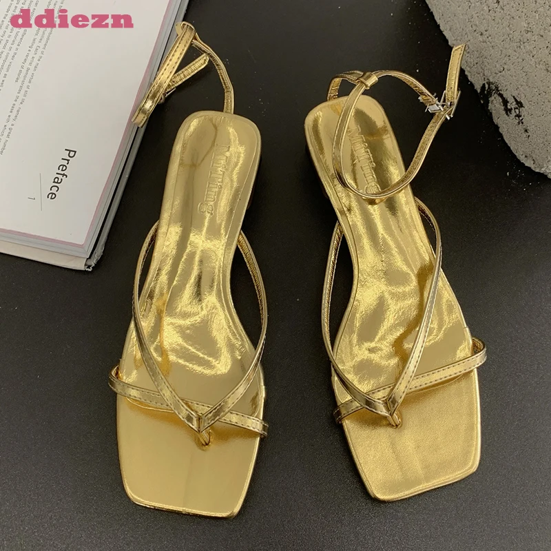 

Female Shoes For Women Sandals Flip Flops New In 2023 Summer Casual Slides Square Toe Gold Ladies Outside Slides