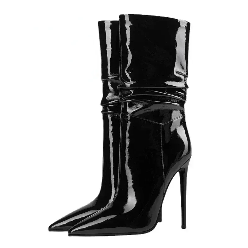 Черные плиссированные ботильоны для женщин 2024 новая мода элегантные слипоны на