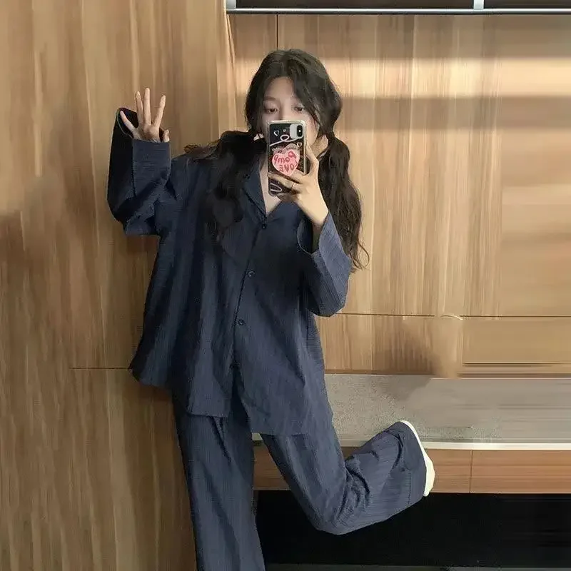 

Новые пижамные комплекты для женщин, корейский модный топ с длинным рукавом и брюки, пижамный комплект, домашняя повседневная одежда для сна, одежда для отдыха, осенняя одежда для сна