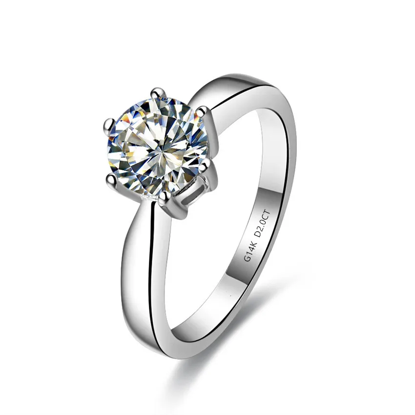 

Solid 14K White Gold Ring 2CT Excellent Diamond Engagement Ring For Woman Fashion Wedding Jewelry