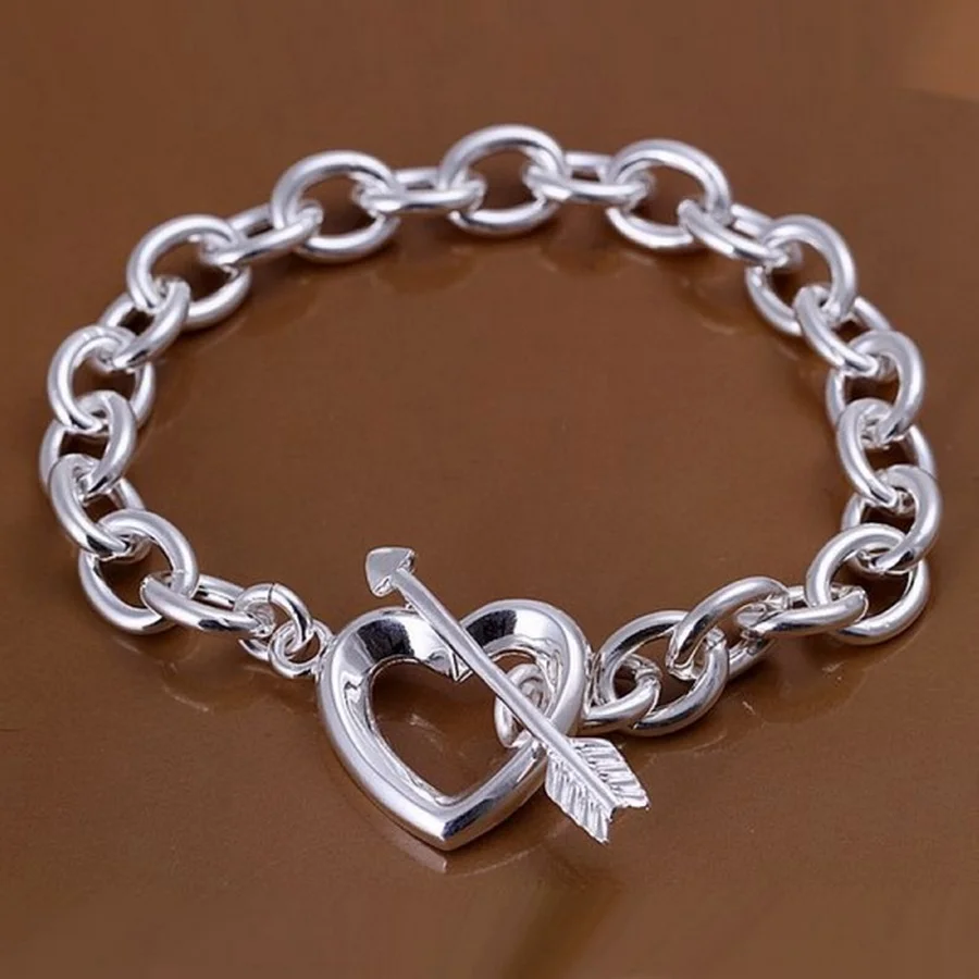 

Wholesale love fashion Silver color Jewelry romantic hollow heart Bracelets Chain women lady cute wedding free shipping H034