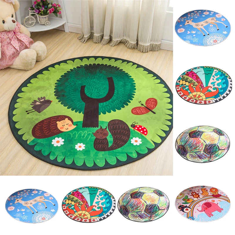 

Round Rugs Baby Play Mat Toys Storage Organizer Nursery Rugs Large Polyester Anti-slip Cartoon Animal Baby Floor Mat Game Mat