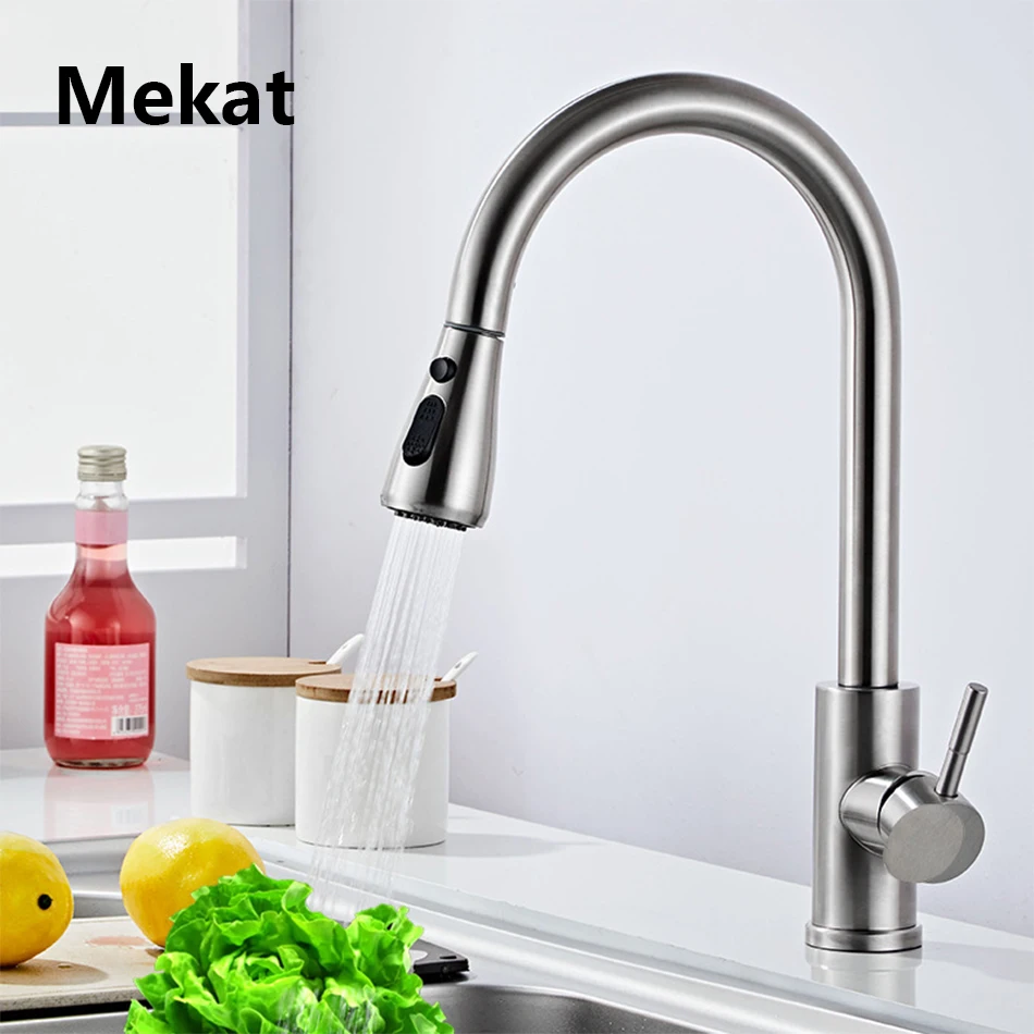 

Kitchen Faucet Brushed Nickel Color Surface Hot and Cold Water Faucet Kitchen Sink Faucet Pull-out Kitchen Faucet Single Hole