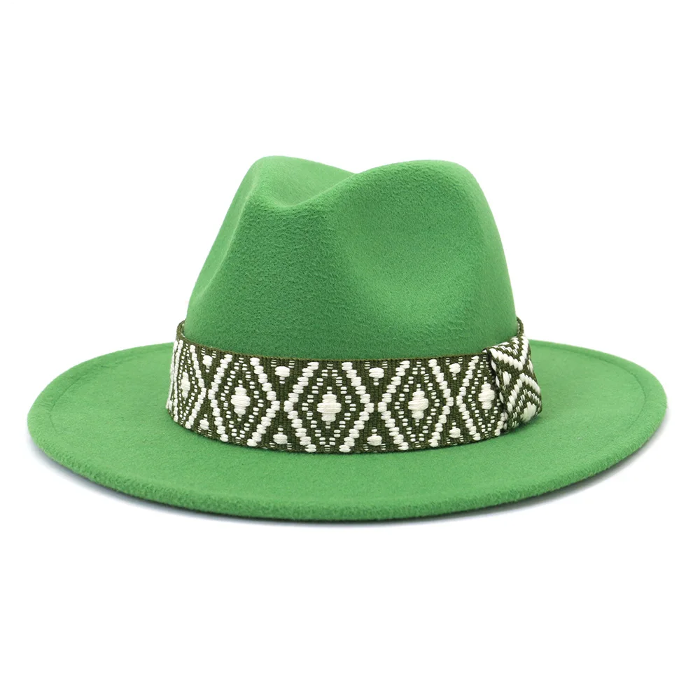 

New Fashion Men Women's Woolen Felt Fedora Hat Cotton Church Party Flat Brim Vintage British Classic Solid Hat