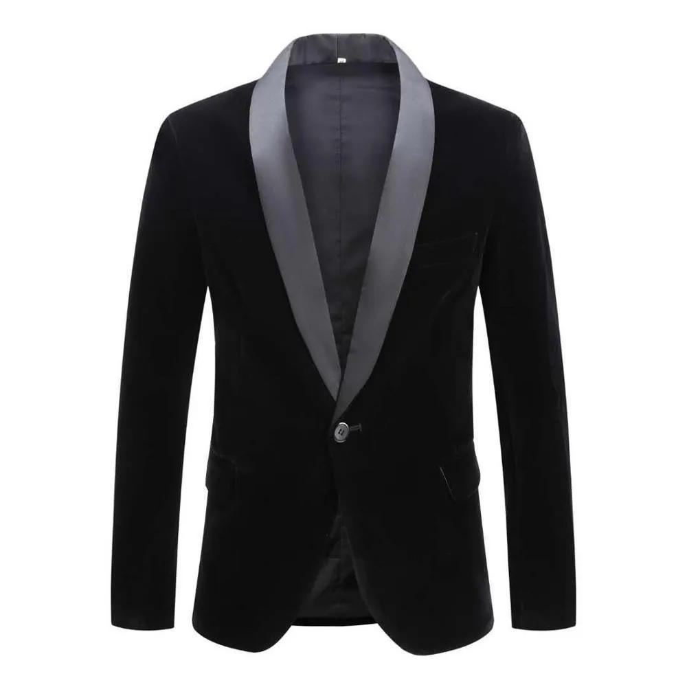 

2022 Spring Men's Blazer Jacket Fashion Luxury Velvet Wedding Party Cocktail Men Suit Blazers Coats Royal Blue Black Red Outwear