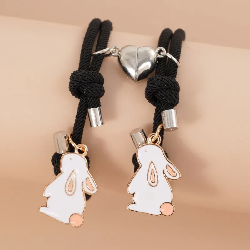 

2Pcs Rabbit Magnetic Couple Friendship Bracelets for Women Charm Braid Rope Matching Love Heart Bracelet Jewelry Valentines Gift