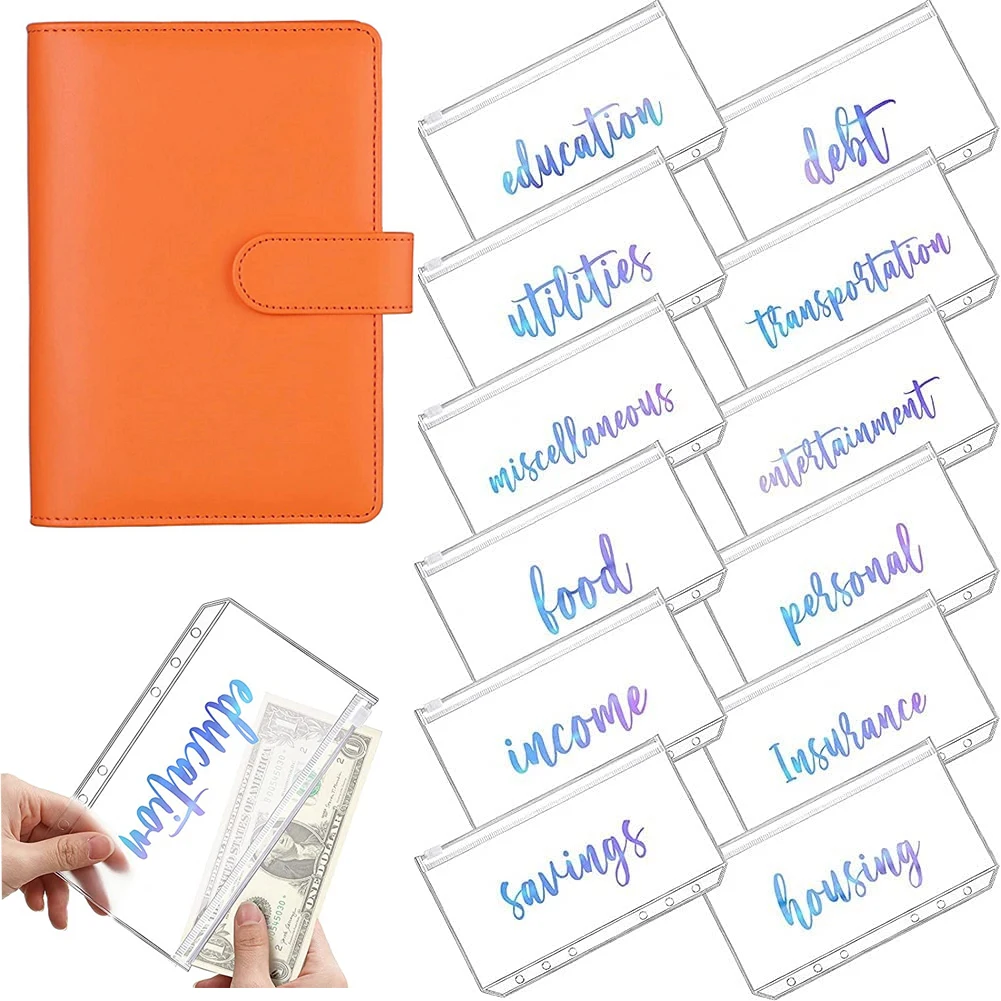 A6 Pvc Rainbow Notebook Cover Planner Budget Binder Organizer 12 Categories Zipper Binder Envelopes Bill Planner Office supplier