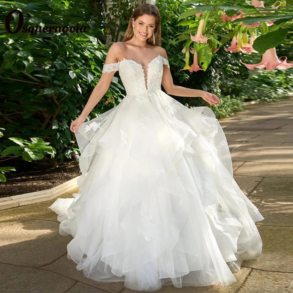 

Osquernovia Vintage Wedding Dresses for Brides Layered Dress Off The Shoulder Lace Appliques Vestido De Noiva Made to Order