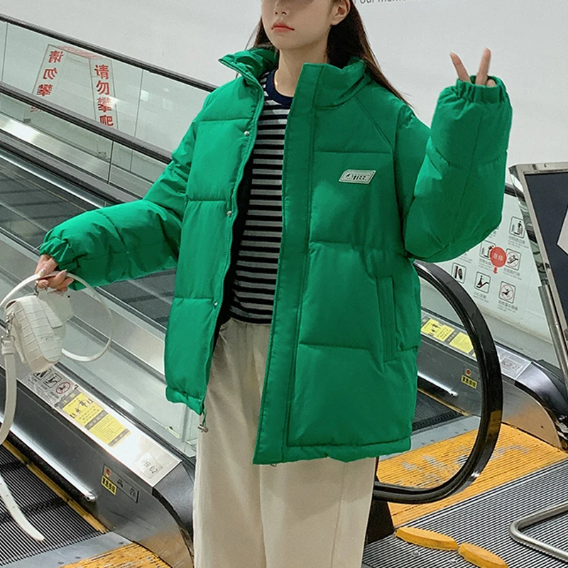 2022 Women's Winter Jacket Streetwear Polyester Zipper Solid Color Padded Coat Warm Femme Parka Black Women Clothing