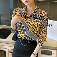 printed chiffon shirt womens long sleeved 2022 spring breathable top fashion shirt korean fashion top mujer dropshipping button