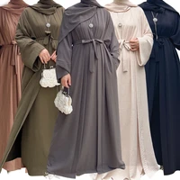 3 piece matching muslim sets wrinkle open abaya turkey inner hijab dress eid abayas for women dubai africa islam modest clothes