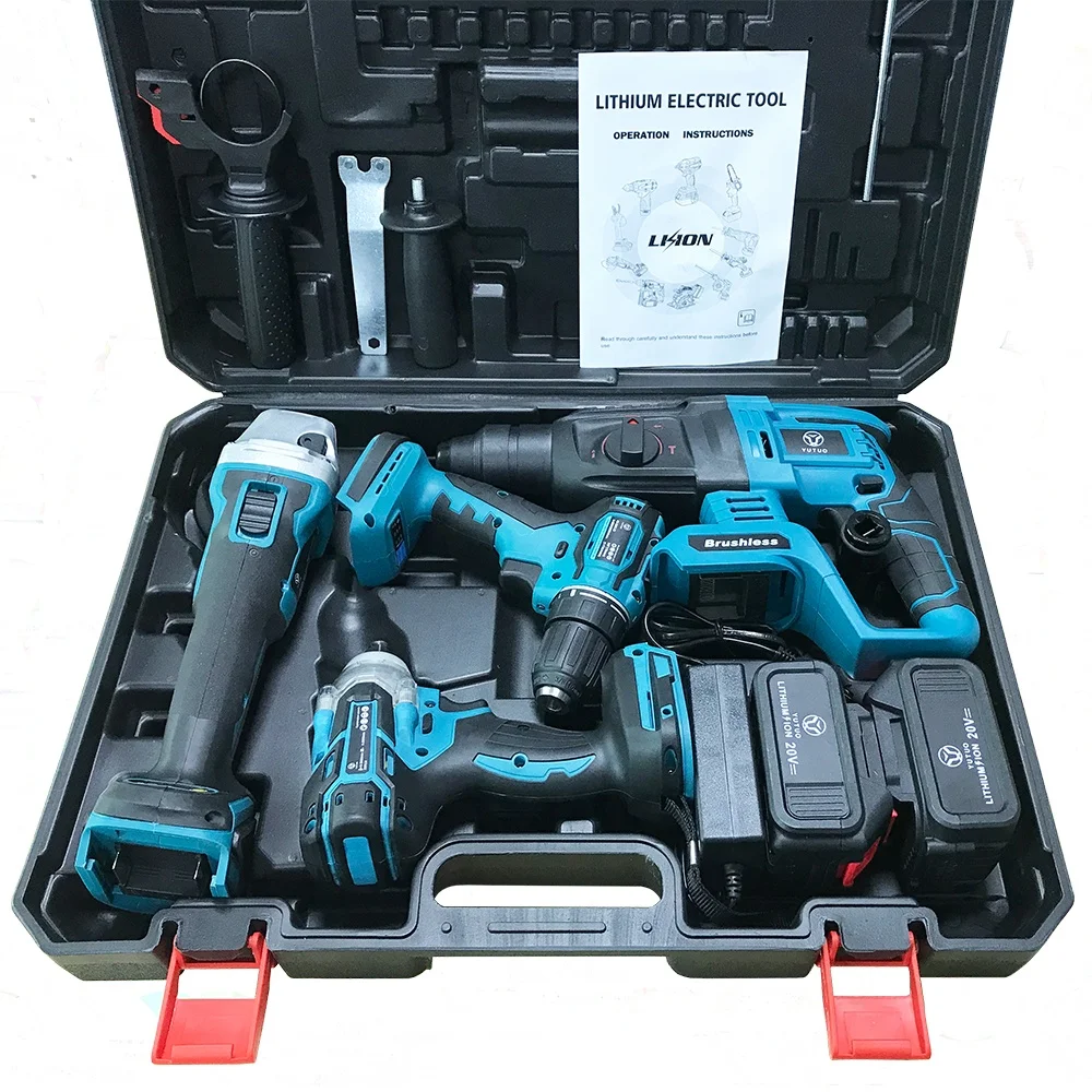 

Stock Cordless Tool Combo Set 4pcs in 1 Impact Wrench Angle grinder Hammer Drill Power Tool Set Combo KitLocal stock