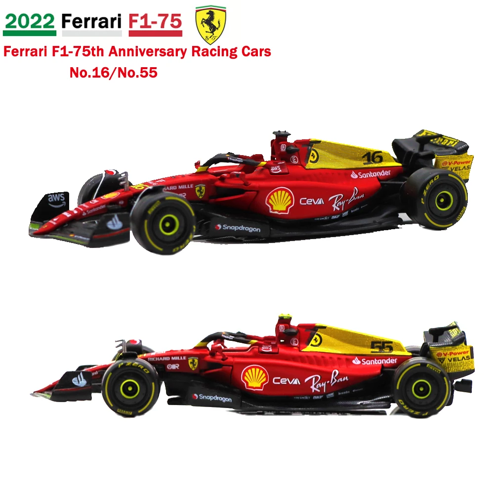 

Bburago 1: 1 2022 F1 Ferrari F1-75 годовщины автомобилей Monza #16 ручник #55 Sainz модель автомобиля из сплава игрушечная коллекция для взрослых