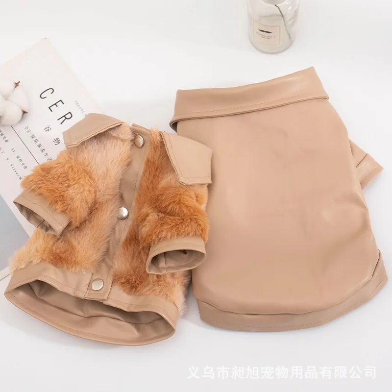 

Double Side Coat Jacket Dogs Clothing Pet Velvet Dog Clothes Costume French Bulldog Cute Autumn Winter Khaki Boy Collar Perro