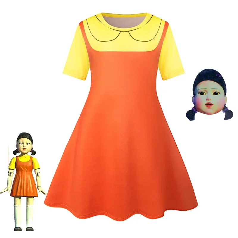 Meisjes Inktvis En Spel Korte Mouw Косплей Аниме Jurk Kid Хэллоуин Костюм Gele Поп комплекс Jurken Voor