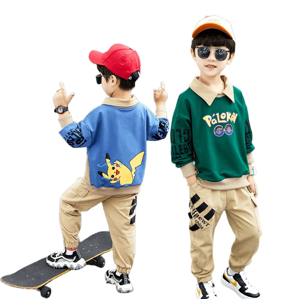 

Осенняя одежда с аниме покемоном Пикачу, модная трендовая удобная детская мебель для дома, комплект из двух предметов, брюки с длинным рукавом, костюм
