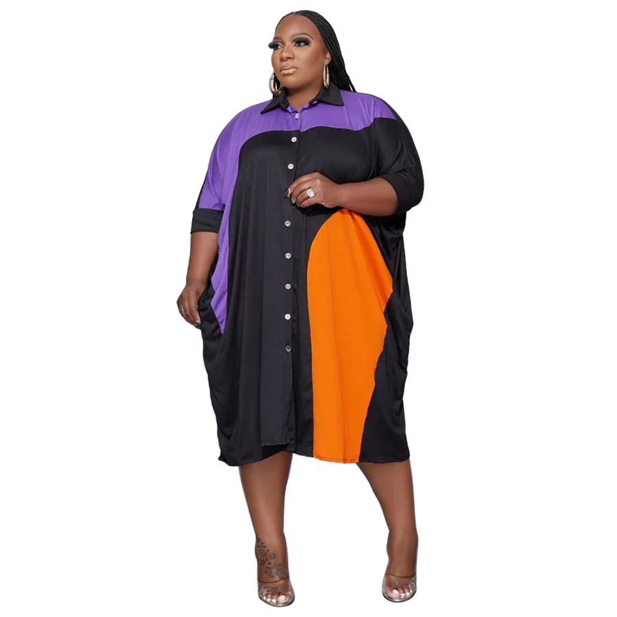 Plus Size Women Clothing Patchwork Loose Blouse Dresses Sexy Fashion Party Elegant Dresses 2022 Summer Lady Evening Vestido
