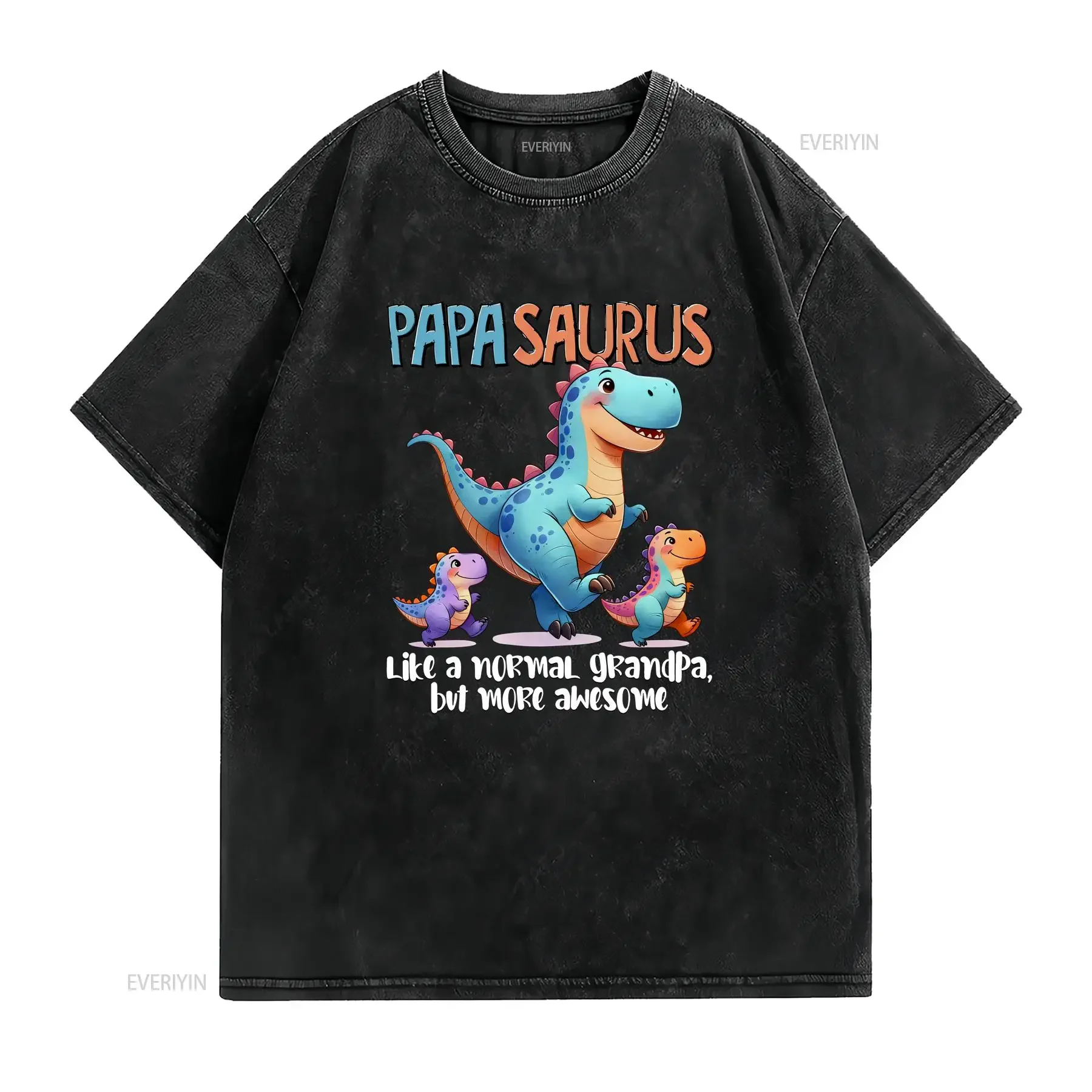 Фото Футболка Papasaurus Grandpa с забавным динозавром для милого дедушки от внуков: как обычная, но ещё более классная, винтажная, с эффектом потертости №2