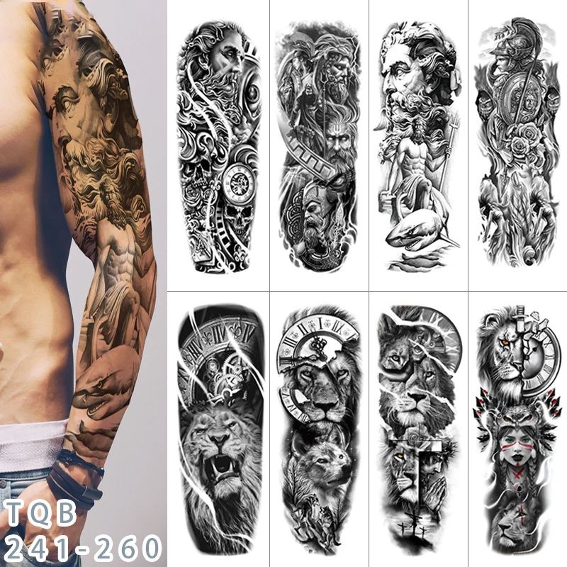 

Временные большие рукава для рук одноразовые боди-арт искусственная Татуировка морской Бог Лев руки водонепроницаемые татуировки наклейки