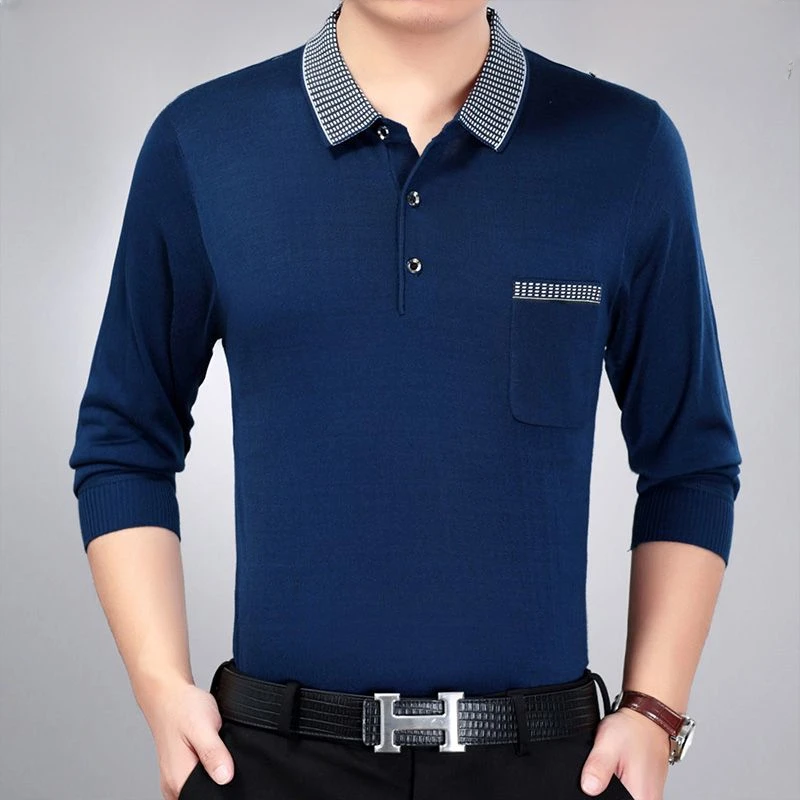 

Мужская рубашка-поло с длинным рукавом, на пуговицах