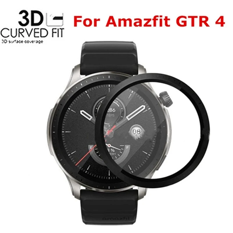 Фото 3D изогнутая Защитная пленка для Amazfit GTR 4 закаленное стекло полная защитная крышка 3D изогнутая Защитная пленка для Amazfit GTR 4 закаленное стекло полная защитная крышка