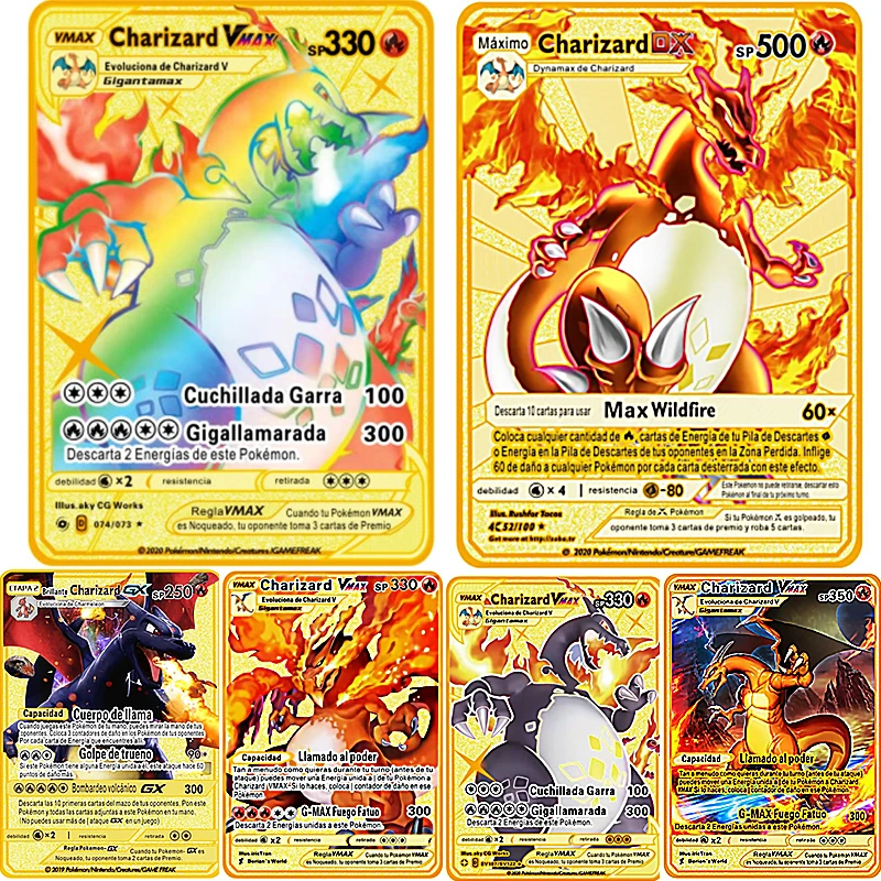 27 стилей Charizard Gold Card Pokemon ультра Редкие позолоченные металлические карты Vmax 330 Dx 500