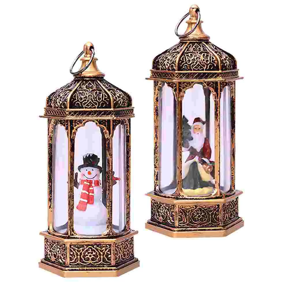 

2pcs Tall Christmas Lantern Santa Snowman Vintage Lantern for Xmas Holiday Party Hanging Lanterns Decoration